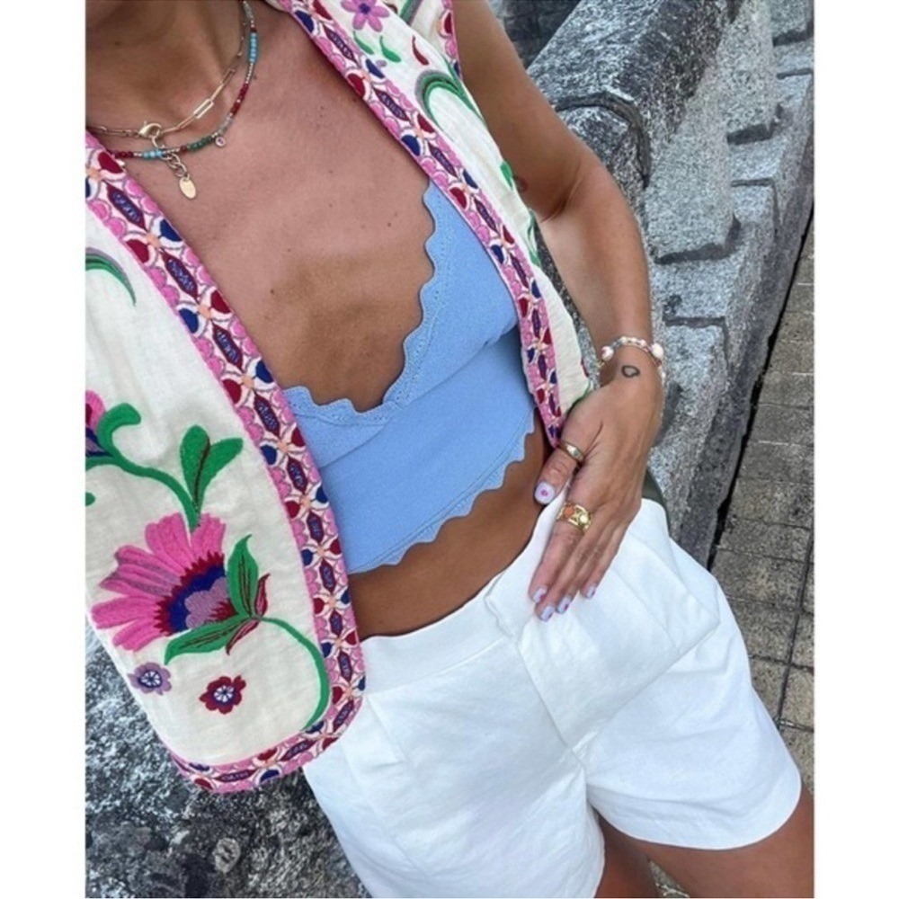 Zara open front embroidered boho vest hippie Medium - Picture 7 of 16
